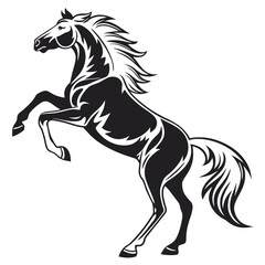 Horse Rearing Up Stallion Silhouette, Black and White Elegant