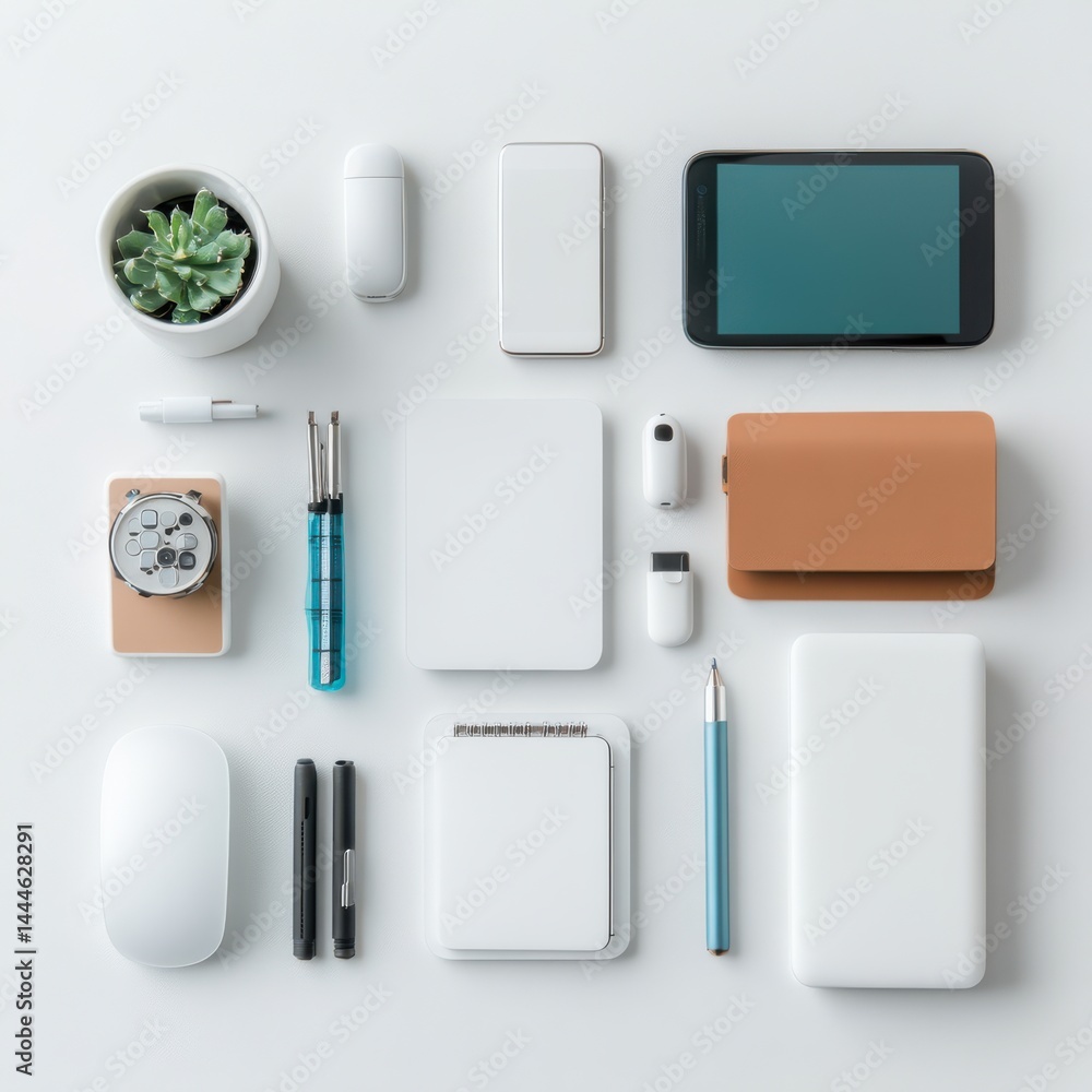 Poster Smart ai student gadgets flat lay study space digital tools minimalist environment top view modern learning concepts
