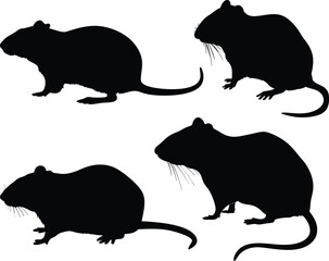 Black and White Silhouettes of Rodents, Minimalist Mouse and Rat Shapes, Simple Graphic Art Style, Vector Wildlife Illustration