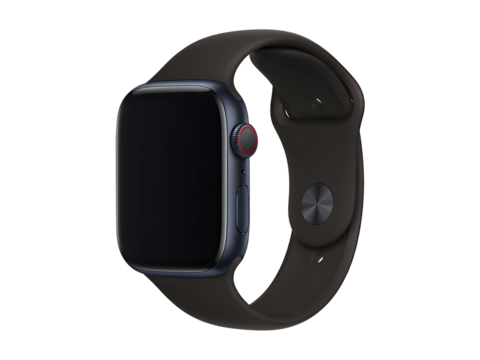 Midnight Apple Watch Series 8 with Dark Gray Sport Band on transparent background