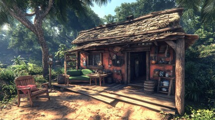 Cozy jungle shack nestled in tropical paradise