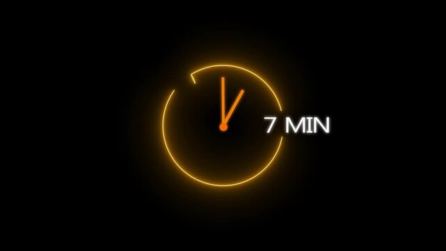 Abstract glowing neon 7 minute clock icon modern design animation 4k video.