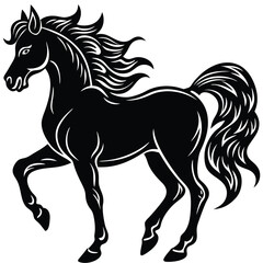 Elegant Black Horse Head with Flowing Mane on Clean White Backdrop