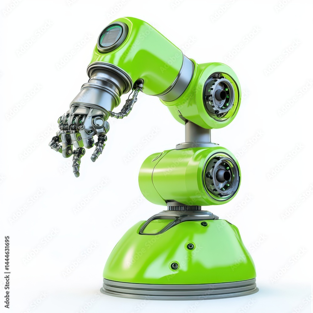 Poster advanced robotics action isolated green robot arm digital studio high-quality image futuristic envir