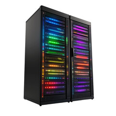 server rack with servers isolated on transparent white background, clipping path