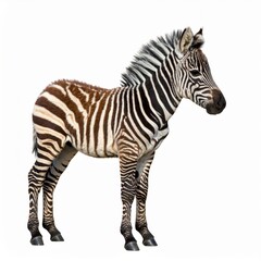Striped Zebra Standing Gracefully on White Background