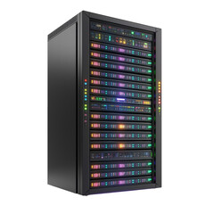 server rack with servers isolated on transparent white background, clipping path