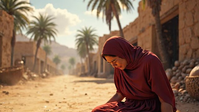 Biblical figure Rachel mourning her children as Kind Herod commands the death of all babies under 2