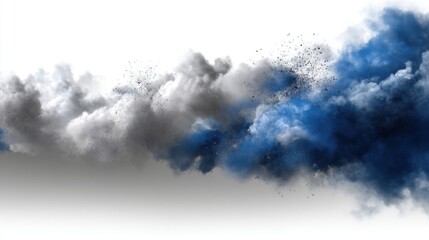 Obraz premium Dark blue and gray smoke cloud, white background, PNG style, no shadow, hyper-realistic, 3D render, copy space.