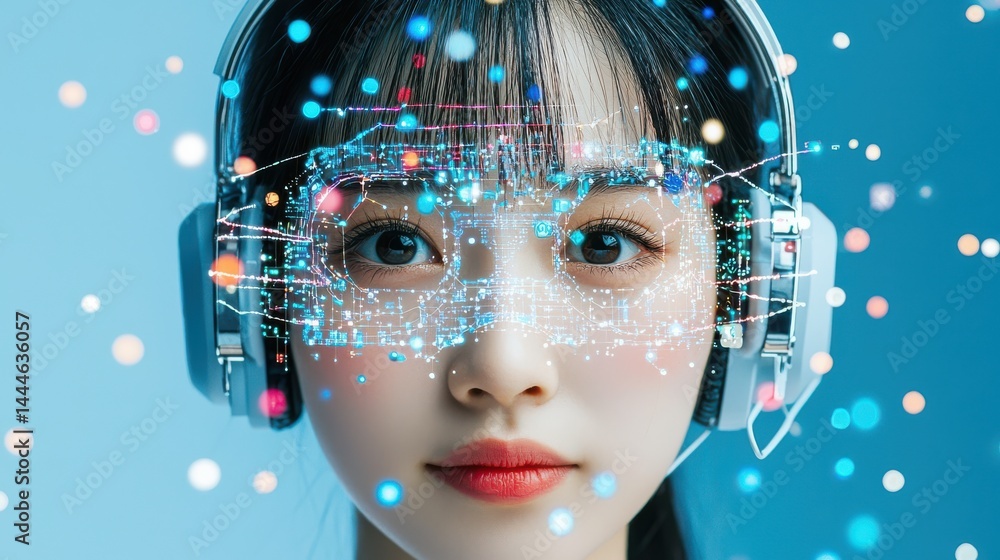 Poster immersive ai learning experience virtual environment digital portrait high-tech setting close-up vie