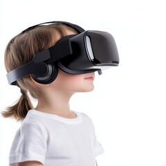 Virtual reality exploration for children studio setting digital media isolated background creative learning experience