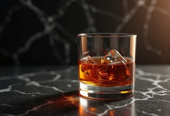 close whiskey glass dark stone texture transparent liquid reflection drink marble background, beverage, cocktail, snifter, tumbler, vintage, spirits