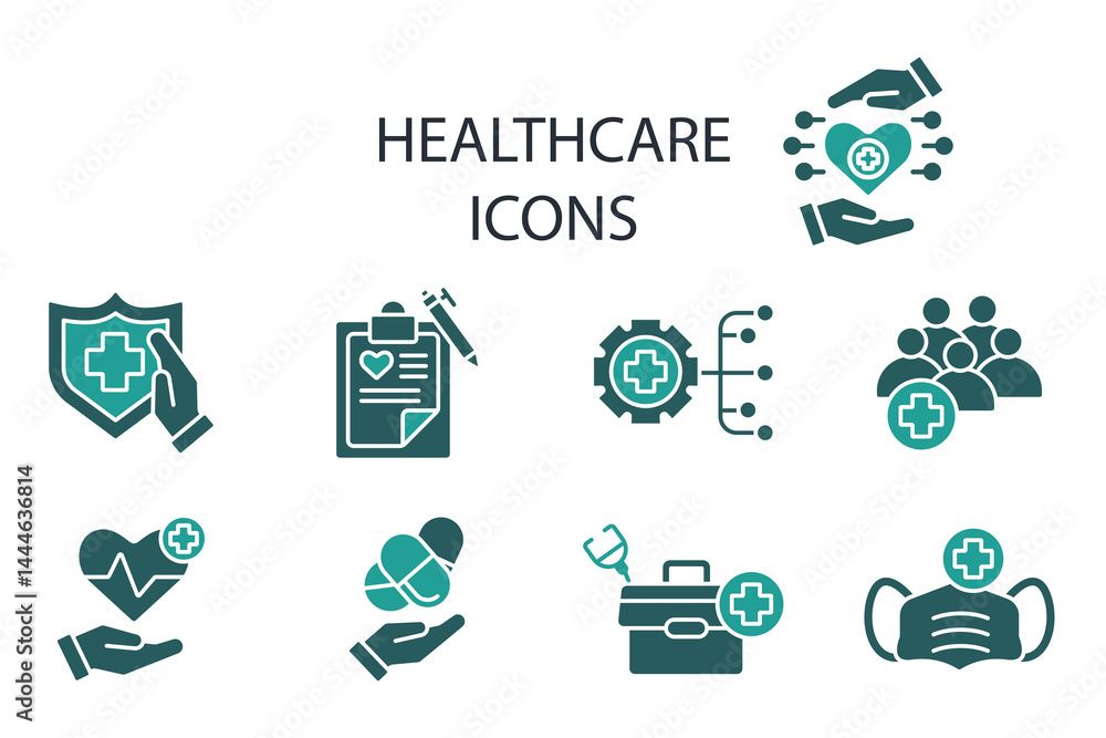 Poster healthcare icon set.vector.editable stroke.linear style sign for use web design,logo.symbol illustra