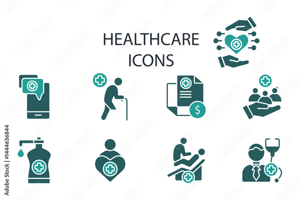 Poster healthcare icon set.vector.editable stroke.linear style sign for use web design,logo.symbol illustra