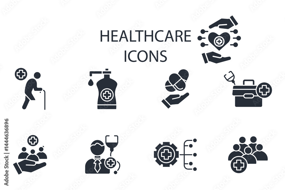 Poster healthcare icon set.vector.editable stroke.linear style sign for use web design,logo.symbol illustra