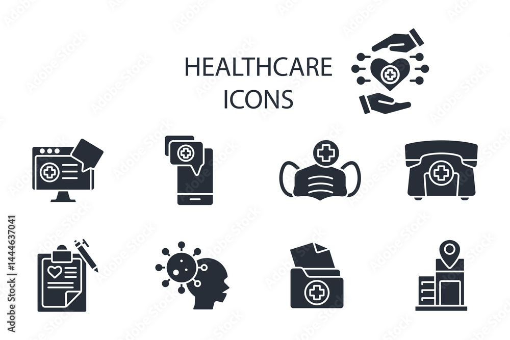 Poster healthcare icon set.vector.editable stroke.linear style sign for use web design,logo.symbol illustra