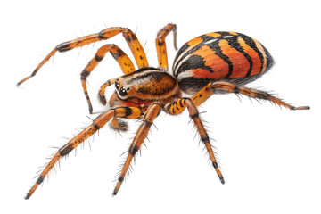 Fototapeta premium Vibrant Spider Close-Up – Detailed Orange and Black Pattern with Dynamic Leg Position