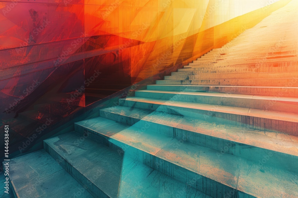 Poster abstract vibrant geometric shapes effect on surface of contemporary design express scene of seamless