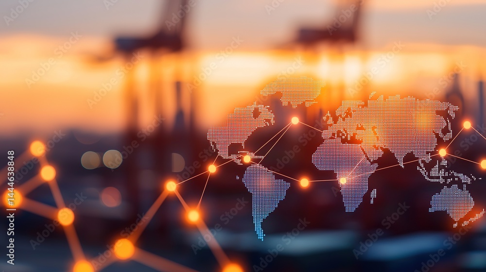 Poster streamlined global supply chain enhancing cargo transport and efficiency through digital mapping