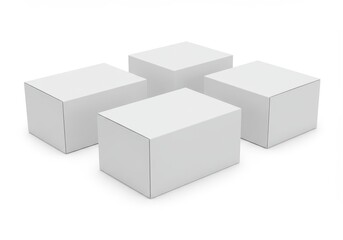 Naklejka premium Four white rectangular boxes arranged in a square formation on a white background in studio lighting