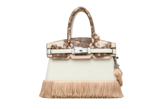 Elegant handbag with unique textures.  Fringed bottom,  animal print accents