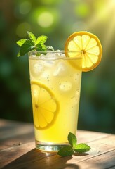 refreshing clear water glass lemon slice fresh mint garnish beverage drink refreshment, summer, citrus, chill, taste, nature, health, hydration, food, cool