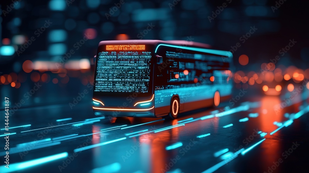 Poster futuristic traffic control center with smart bus technology in urban environment gigapixel standard 