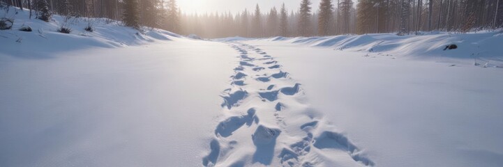 Obraz premium Deep bear track in undisturbed snow, serene winter scene , nature photography, season