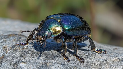 Naklejka premium Close-up of a colorful beetle on a stone