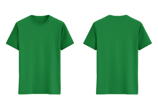 Green T-Shirt Front and Back View mockup Isolated on Transparent Background