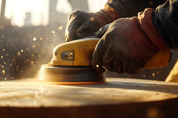 Close-up of a Worker Using an Orbital Sander