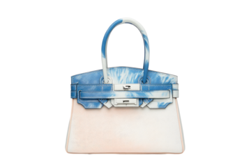 Elegant, tie-dye handbag.  Cream and blue design