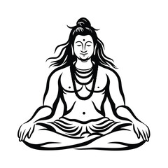 Shiva Yogi in Lotus Pose, Black and White Line Art, Indian God Icon, Spirituality Design