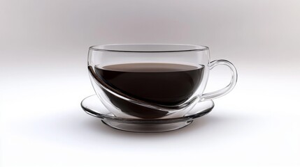 Elegant glass cup with steaming black coffee on a smooth surface in a minimalistic setting
