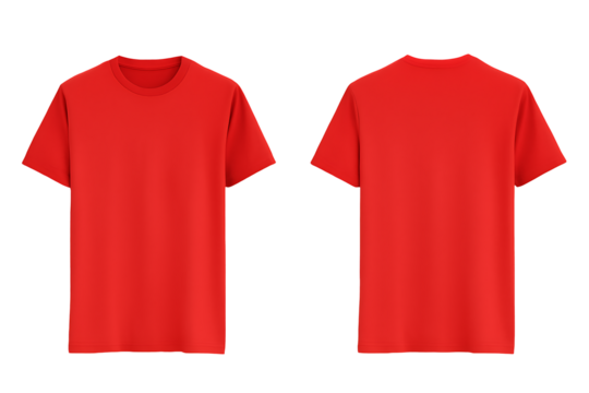 Red T-Shirt Front and Back View mockup Isolated on Transparent Background