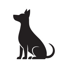 Black dog silhouette on white background with pet and animal illustration elements