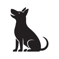 Black dog silhouette on white background with pet and animal illustration elements