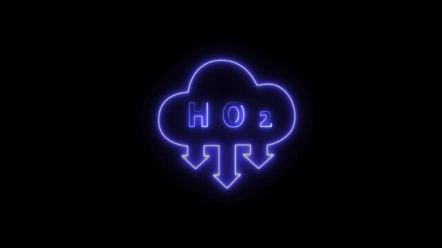 Glowing neon hydrogen peroxide with cloud icon animation. Neon sign cloud