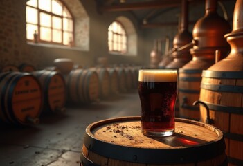 rich barrel aging stout wooden cask brew craft beer fermentation rustic brewery atmosphere flavors depth aroma tradition, brewing, process, ingredients, malt