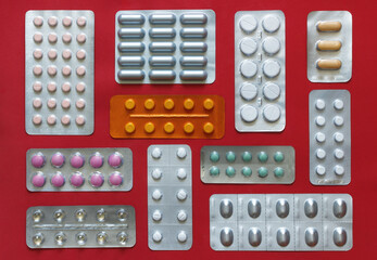 The different medical pills flat layout composition