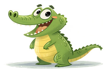 Fototapeta premium Playful Cartoon Crocodile Character – Bright Green and Yellow with Friendly Grin