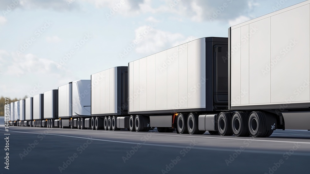 Poster autonomous trucking convoy driven by ai technology open road gigapixel image modern infrastructure w