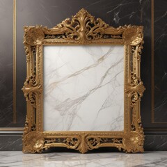 Intricate gold frame on marble  Opulent, ornate design ,  border,  texture background
