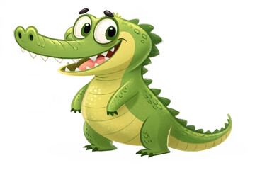 Obraz premium Playful Cartoon Crocodile Character – Bright Green and Yellow with Friendly Grin