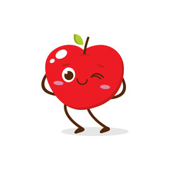 Cute Smiling Red Apple Character. Kawaii Red Fruit Mascot Style Vector. Cute vector character set in various action emotions. Collection symbols isolated on a white background