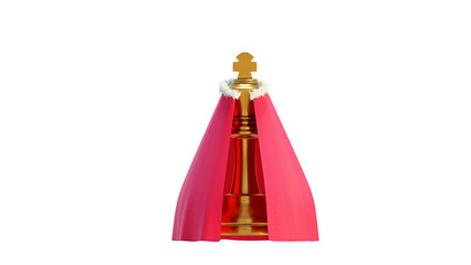 golden chess king with red mantle 3D rendering