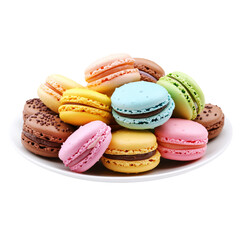 Obraz premium Colorful macarons on a white plate, isolated
