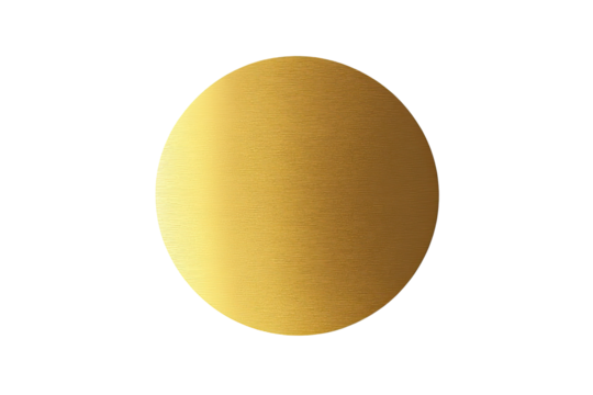 Gold-colored circular disc.  A smooth, polished, golden orb