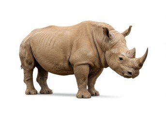 Obraz premium A full body shot of a rhinoceros standing on a white background in a studio setting with good lighting
