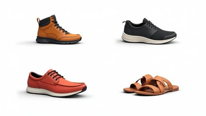 Stylish Footwear Collection Orange Tan and Black Leather Shoes and Sandals